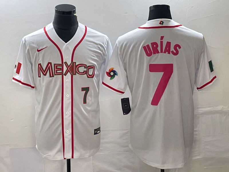 Men 2023 World Cub Mexico #7 Urias White pink Nike MLB Jersey5